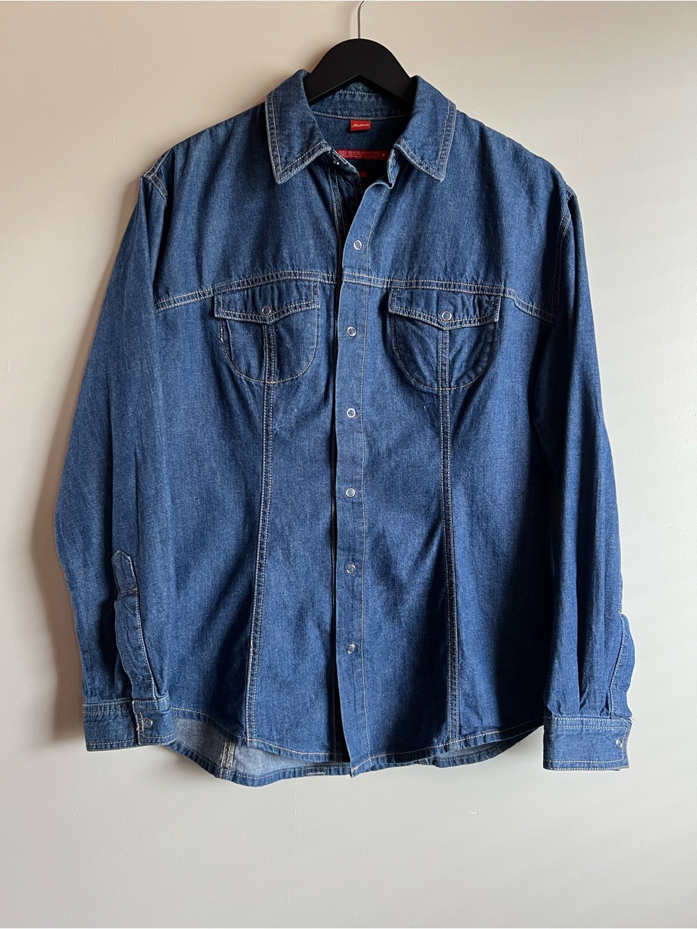 Roar Premium Stitchworks Denim Button Up Shirt Medium Poodle Patch 100% cotton